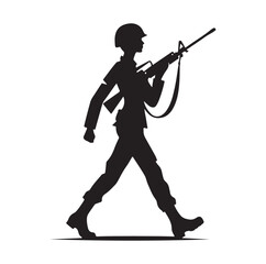 soldier marching with arms on parade silhouette vector illustration