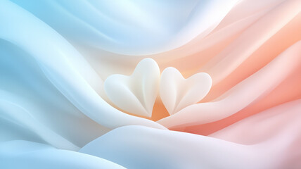 Delicate hearts nestled in soft, flowing fabric create serene atmosphere