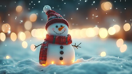 Winter wonderland snowman decoration outdoor holiday scene night view