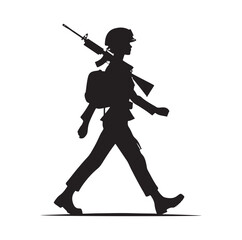 soldier marching with arms on parade silhouette vector illustration