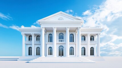 Fototapeta premium Grand White Mansion with Pillars Against a Clear Blue Sky