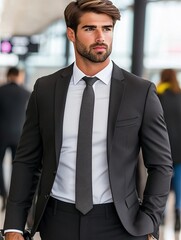 Stylish Businessman in Sleek Suit at Urban Location