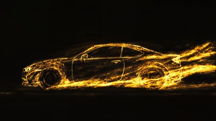 Golden Speed: Abstract Car in Motion