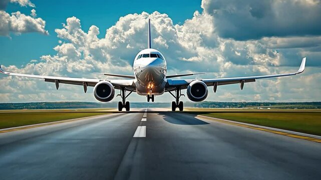 A jet plane is taking off from the runway