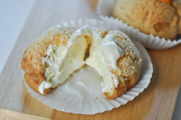 choux cream or cream puff, eclair or custard choux cream