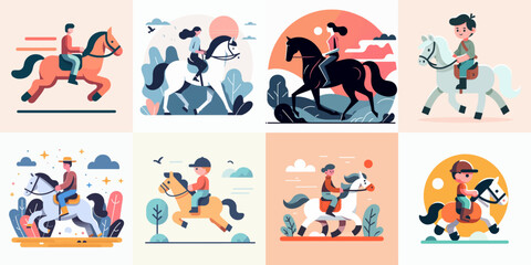 cartoon illustration of people riding horse