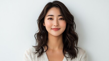 Naklejka premium Portrait of smiling young woman indoor studio lifestyle photography