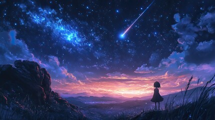 Shooting star in the night sky 