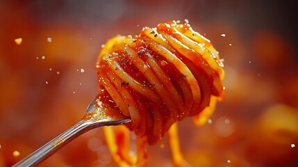 Culinary art close-up of spaghetti with tomato sauce at italian restaurant