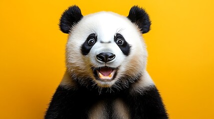 Fototapeta premium Joyful panda portrait studio setting animal photography vibrant background