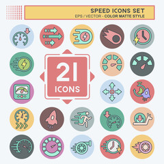 Icon Set Speed. related to Education symbol. color mate style. design editable