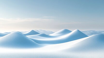 Snow Hills Landscape: A tranquil 3D scene featuring serene snow-covered hills. This winter-themed render could be used for seasonal campaigns, holiday promotions, or wellness and relaxation branding.