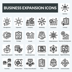 business expansion vector line set icons