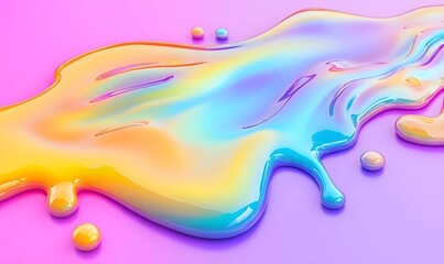 Naklejka premium Abstract colorful liquid spill on pink background.