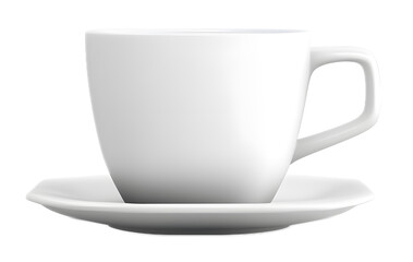 Empty white square coffee cup with a saucer on a transparent background. isolated background.
