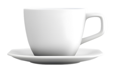 Empty white square coffee cup with a saucer on a transparent background. isolated background.