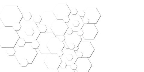 Obraz premium Geometric technology white hexagon background. Abstract vector illustration Science technology and medical concept hexagon on transparent background.
