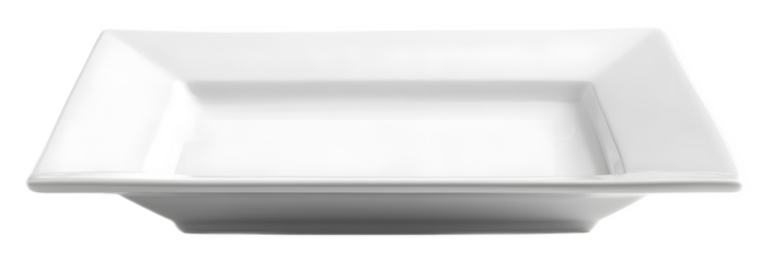 Empty white square plate on a transparent background. isolated background.