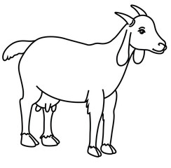 Cute cartoon hand drawn vector goat coloring page.