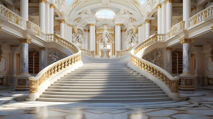 A grand and public library with towering staircases ornate marble columns and a classical architectural design that exudes a sense of knowledge learning and academic excellence