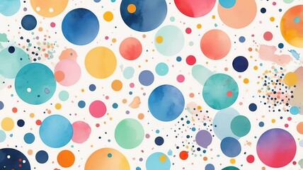 Playful abstract watercolor background with confetti-like patterns and multicolored dots.