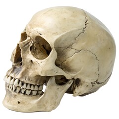 Fototapeta premium Human skull isolated, Front view of natural human skull on isolated white background 