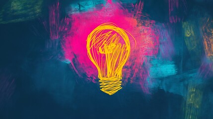 Vibrant Chalk Lightbulb Idea Explodes Colorfully. AI Generated