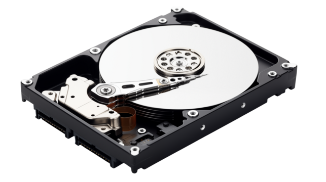 High resolution close up of hard drive disk plate showcasing intricate details of computer hardware technology for tech blogs websites and articles