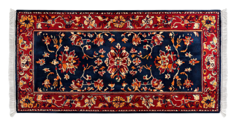 Traditional Persian-style red carpet with intricate floral patterns, isolated on white background