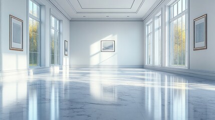 Fototapeta premium white room with a bright and clean minimalist design. The walls, ceiling, and floor are all a pure white