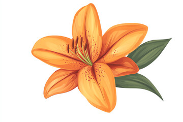 Vibrant orange lily flower with detailed petals and green leaves, symbolizing beauty and nature's elegance.
