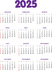 2025 Calender template for New Year event and business