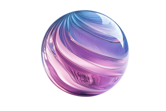 Colorful abstract sphere with swirling patterns and gradient effects in blue and purple tones