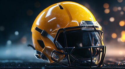 Reflective metallic football helmet design on minimalist background for modern sports enthusiasts