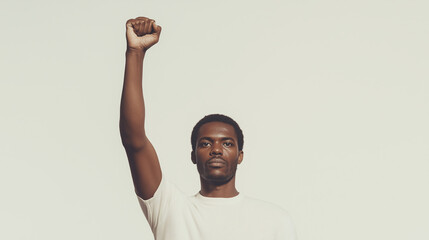 A Raised Fist: A powerful image of a Black man raising his fist in defiance, a symbol of strength, resilience, and the fight for justice.