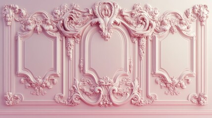 Obraz premium Elegant Pink Rococo Wall Paneling: A 3D Render of Ornate Interior Design