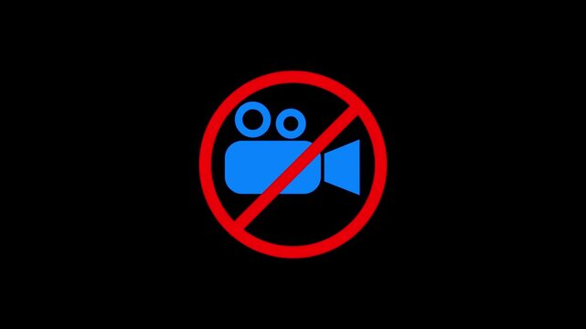 no camera allowed sign on black background. Red Prohibited sign on Camera icon representing No video or Photography