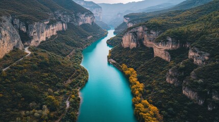 Turquoise River Flows Through A Deep Mountain Gorge