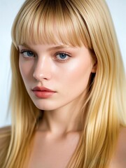 Fototapeta premium Portrait beautiful Woman with natural gold long hair and fresh skin