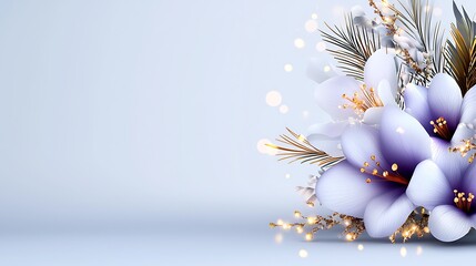 Elegant Winter Floral Arrangement with Purple Flowers and Gold Accents