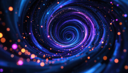 Abstract swirling cosmic nebula with vibrant colors and glittering particles
