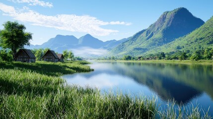 Obraz premium Serene Lake Mountain Landscape
