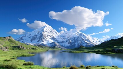 Naklejka premium Majestic snow capped mountains reflecting in a calm lake