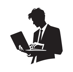 man using a laptop silhouette vector illustration