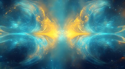 Abstract Celestial Nebula Cosmic Artwork Golden Blue