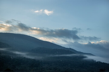 Hills with light mist early in the morning