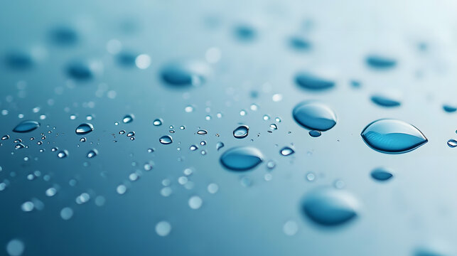 Blue water droplets on a glass surface, evoking a feeling of coolness and clarity.