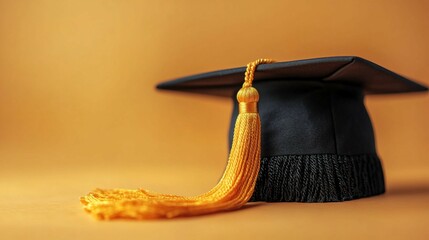  Classic Black Graduation Cap with Tassel on Solid Background 