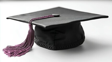  Classic Black Graduation Cap with Tassel on Solid Background 