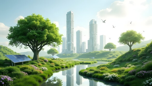  Fusion of nature and technology: Art showing the harmonious coexistence of nature and technology.
